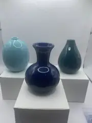 Cute Multicolor Pottery Mini 3 Vase Mixed Lot Dark Blue Turquoise And Green ZC