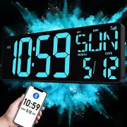 TXL 17.2" Large Digital Wall Clock Bluetooth Sync Time, LED Wall Clock with D...