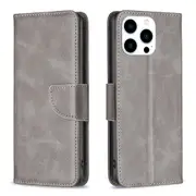 For iPhone 16 Pro Max Case, PU Leather Lambskin Textured Cover, Grey