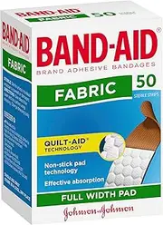 Band-Aid Fabric Strips 50 Pack |Non-stick pad technology| Greater Coverage|Extra Flexible