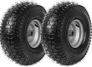 (2 Pack) 15 x 6.00-6 Front Tire and Wheel Set - 4-Ply Replacement Tires with Wheels Assemblies for John Deere Riding Mower - for Lawn Tractors with 3" Centered Hub and 3/4" Bushings, Silver