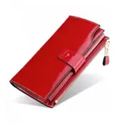 Women's RFID Blocking Large Capacity Luxury Wax Genuine Leather Clutch Wallet Ladies Card holder- Wine Red