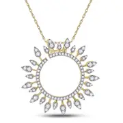 14k Yellow Gold Round Diamond Sunburst Circle Pendant 3/4 Cttw