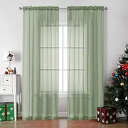 OVZME Bedroom Curtains 2 Panel Sets 84" Inch Length - Transparent Light Weight Soft Window Treatment Panels for Study Room/Living Room/Guest Room, Sage Green, Per Panel W42 X L84 inches, 1 Pair.