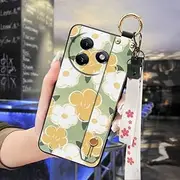 Phone Case Compatible with Itel S24/S667LN, Wrist Strap Protective Back Cover Ring Durable Anti-Knock Dirt-Resistant Lanyard Soft case Flower