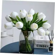 Buart White&Green Tulip Flowers Artificial Luxury Series White With Green