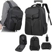 30L Travel Backpack with Wheels, Vacuum Compression Large Travel Laptop Backpack with 15.6 Inch Laptop Compartment & Air Pump for Men Women Adults