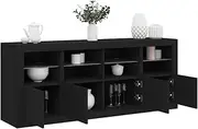 Black Sideboard with LED Lights - Modern Buffet Cabinet for Dining Room, Living Room Furniture & Kitchen Storage - 163x37x67cm