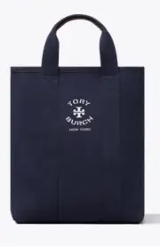 Tory Burch Canvas Large Tote Bag In Navy Blue Color