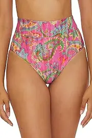 [BECCA] Women's Polynesia High Waisted Bikini Bottom, Floral Print, Cheeky Coverage, Swimwear Separates