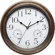 12 Inch Indoor Wall Clock Waterproof with Temperature and Humidity Combo,Battery Operated Non Ticking Silent Clock Wall Retro Decorative Clock for Living Room, Kitchen, Bedroom (Retro Gold) (humiture)
