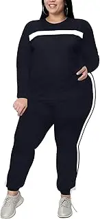 [Remxi] Women's Plus Size Two Piece Outfits For Women Summer Striped Short Sleeves Sweatsuits Tracksuit Jogger Sets