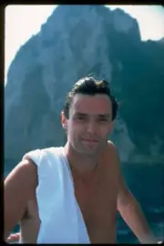 Actor Simon Williams photographed on a boat near Positano Italy 1984 Old Photo