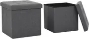 Folding Storage Stools 2 pcs Dark Grey Faux Linen Living Room Furniture