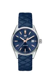 Tag Heuer Carrera Quartz Blue Dial Leather Strap Womens Watch - WAR1112.FC6391