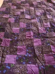 Unfinished Purple Themed Floral patchwork Quilt Top Corduroy Fabric 49 x 44"
