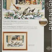 Whiskered Wonders Cross Stitch Kit - Three Kitten Bird Watchers, Ivory Aida, 14'