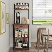 Homsorout Coffee Bar Station - Bakers Rack with Fabric Drawer, Microwave Oven Storage Stand, Bakers Rack for Coffee Stand Station, Home Kitchen Organizer, Brown