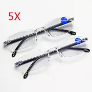 5 PK Mens Rectangular Rimless Blue Light Blocking Reading Glasses Readers Unisex