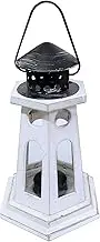 Vintage Wooden Decorative Lantern Lighthouse Candle Holder Rustic Farmhouse Wedding Centerpiece Lantern for Table Mantle Wall Hanging Display Party Home Decor Indoor Outdoor X'Mas (White)
