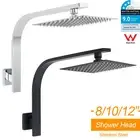 KYLINS Square 8/10/12" Over Rain Shower Head Gooseneck Wall Arm Set Chrome/Black