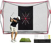 Golf Training Accessories 10x7ft Heavy Duty Golf Practice Net with Golf Mat, Target Cloth, 8 Tees, 6 Balls, Carry Bag Golf Practice Net