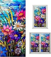 Stained Glass Window Cling, Static Window Privacy Film, Uv Sun Blocking Non Adhesive Window Clings for Glass Windows, Style 1,Stained Glass Window Cling,17.7x39.4