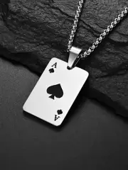 New Hip Hop Statement Stainless Steel Poker Card Ace of Spades Necklace for Wome