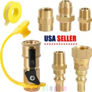 RV Propane Quick Connect Fitting Adapter Valve,1/4"NPT Full Flow Plug+3/8"Flare