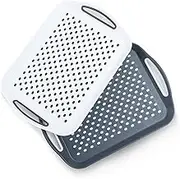 Essen 2pk Serving Tray Set – Plastic Dinner Lap Board with Grip Handles | Non-Slip Rubber Surface to Keep Plate Drink or Bowl Stable | Perfect Accessory for Food Prep, Tea, Breakfast in Bed, White