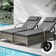 Livsip Sun Lounge 2X Wicker Lounger Chair Outdoor Furniture Day Bed Grey