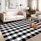 Buffalo Plaid Outdoor Rug 5' x 7' Washable Rugs,Black and White Checkered Rug...