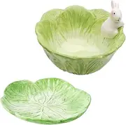 MOKKHNB 1 Set Cartoon Tableware Ceramic Bowl and Dinner Plate with Rabbit Design Safe Food Container for Family Gatherings and Parties