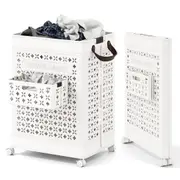 Costway 75 L Collapsible Laundry Basket Plastic Storage Bin w/Underwear Basket & Handles Laundry Hamper White