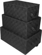 Modern Black Storage Baskets - Durable Woven Design with Lid and Handles