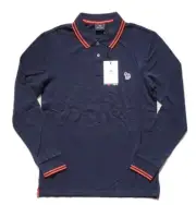 PAUL SMITH Zebra Polo Shirt Long Sleeved Mens M Dark Navy Blue Slim Orange Tip