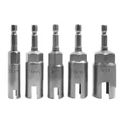 5 Pcs Power Wing Nut Driver Set With 1/4 Inch Hex Slot Wing Nuts Drill Bit Socket Wrenches Tools Se Silver