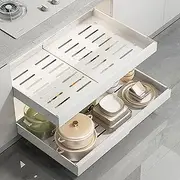 Pull Out Cabinet Organizer, Expandable Heavy Duty Slide Out Drawers Fixed for Pots, Roll Out Shelf Storage Organiser for Kitchen Base Cabinet Organization, Pantry, Bathroom, White 1pcs(12.6"-20.5")