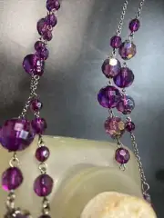 Ashley Cooper Necklace2 Strand Purple Iridescent Lucite Bead Gunmetal Chain NWT