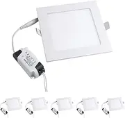 MODOAO 5 Pack 9W LED Panel Light Lamp Ultrathin Square LED Recessed Downlight Panel Ceiling Lighting with LED Driver AC85-265V Hole Size 135MM (9W Warm White)