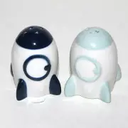 Rocket Salt Pepper shakers set white ceramic starship spaceship NEW