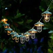 Vintage Lantern LED String Lights 1.5m 10LEDs Battery/USB Powered Iron Lampshade Christmas Wedding Party Home Festive Decoration