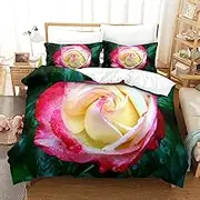 3D Flower Duvet Cover Set Bedding Sets Luxurious Super Soft Microfibre Quilt Cover Sets with Pillow Casess with Zipper Closure for More Children Man,Super King