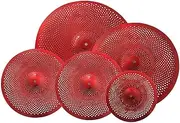Perfeclan 5 Pieces Low Volume Cymbals Set Drummer Practicing Beginners Gift Drum Accessories Mute Cymbal Set for Bedroom Rehearsal Room, Red