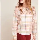 Anthropologie | Current Air Plaid Polly Ruffle Top Size Small NWT