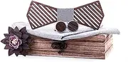 [GerRit] Men's Bow Tie Men's Bow Tie Set Simple Men's Wooden Bow Tie Cufflinks Set for Party, Business