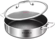 Tri-Ply Stainless Steel 12 Inch Deep Frying Pan with Lid 6QT Saute Pan Nonstic