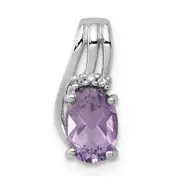 Sterling Silver Rhodium Plated Diamond and Amethyst Oval Pendant