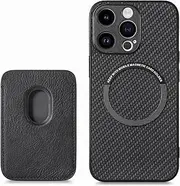 RUNGOS for iPhone 15 Pro Max Case Magsafe, with Magnetic Wallet & Card Holder (Carbon Fiber Texture) [Stable Magnetic] [10Ft Drop Tested] Shockproof for iPhone 15 Pro Max Wallet Case 6.7'' 2023, Black