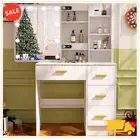 Modern White Dressing Table Set with Makeup Sliding Mirror LED Light Vanity Set